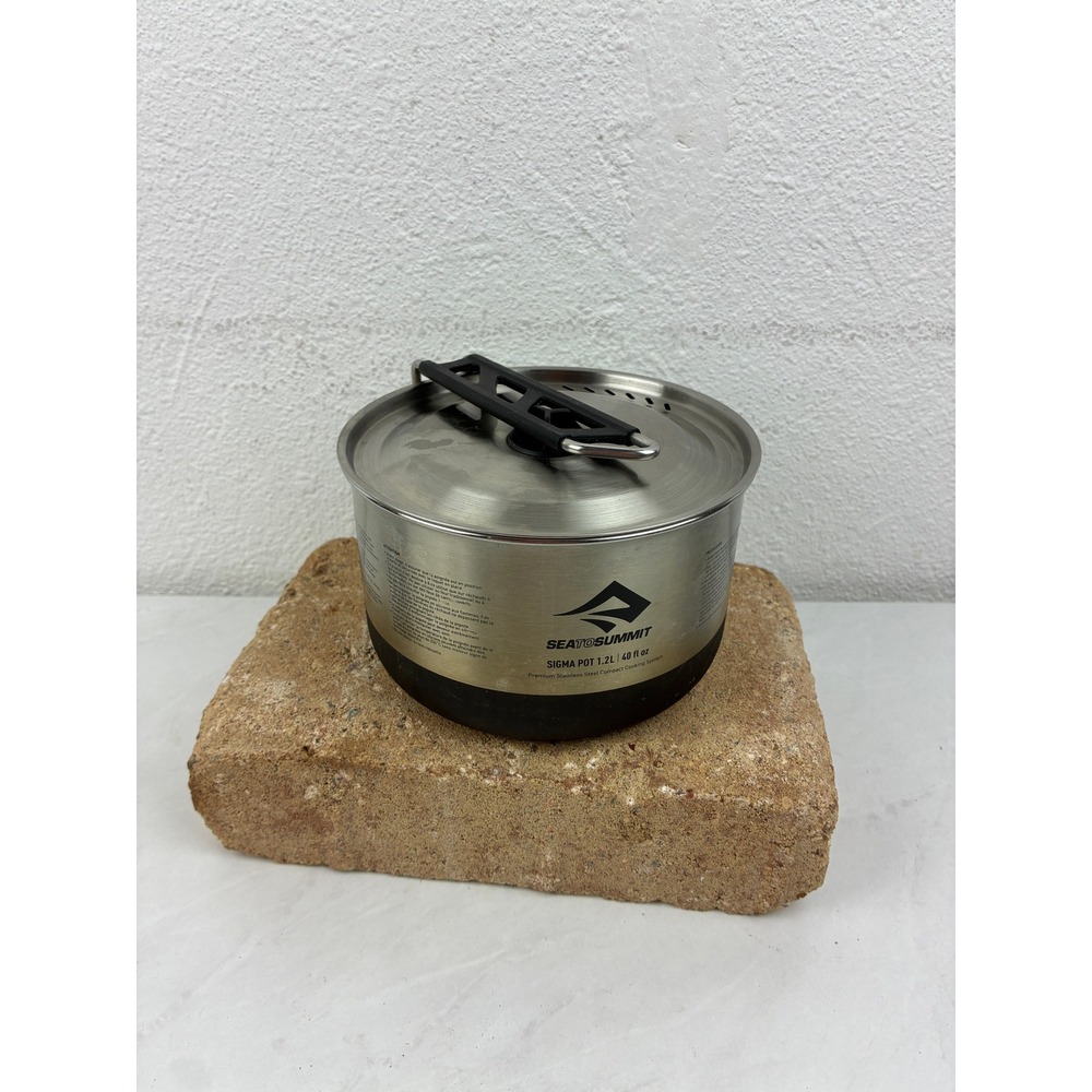 Sea to Summit Sigma Pot 1.2L Silver Black Stainless Steel Camping Cookware 40oz